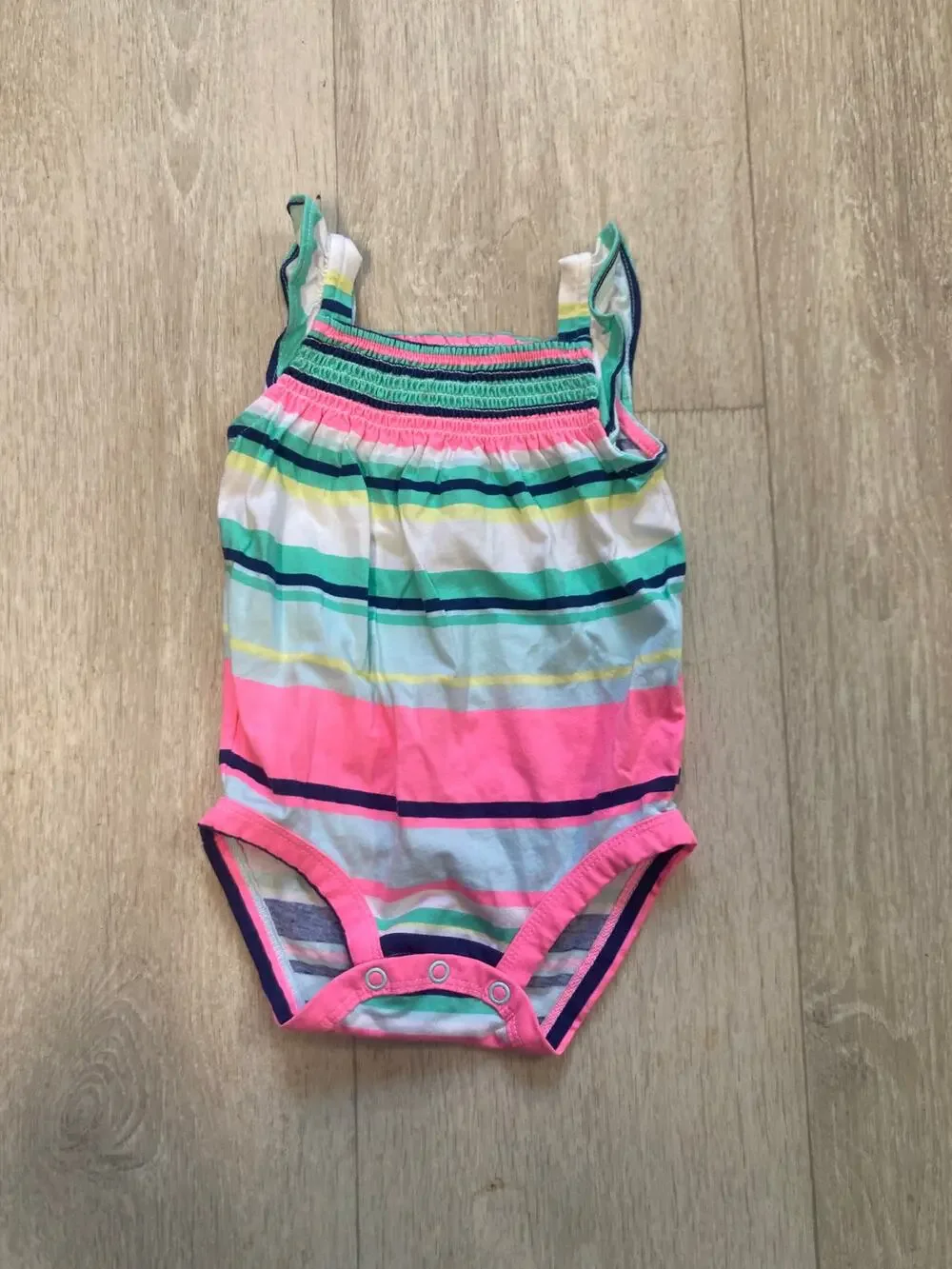 Carter’s Mint & Pink Striped Summer Onesie, Size 6M